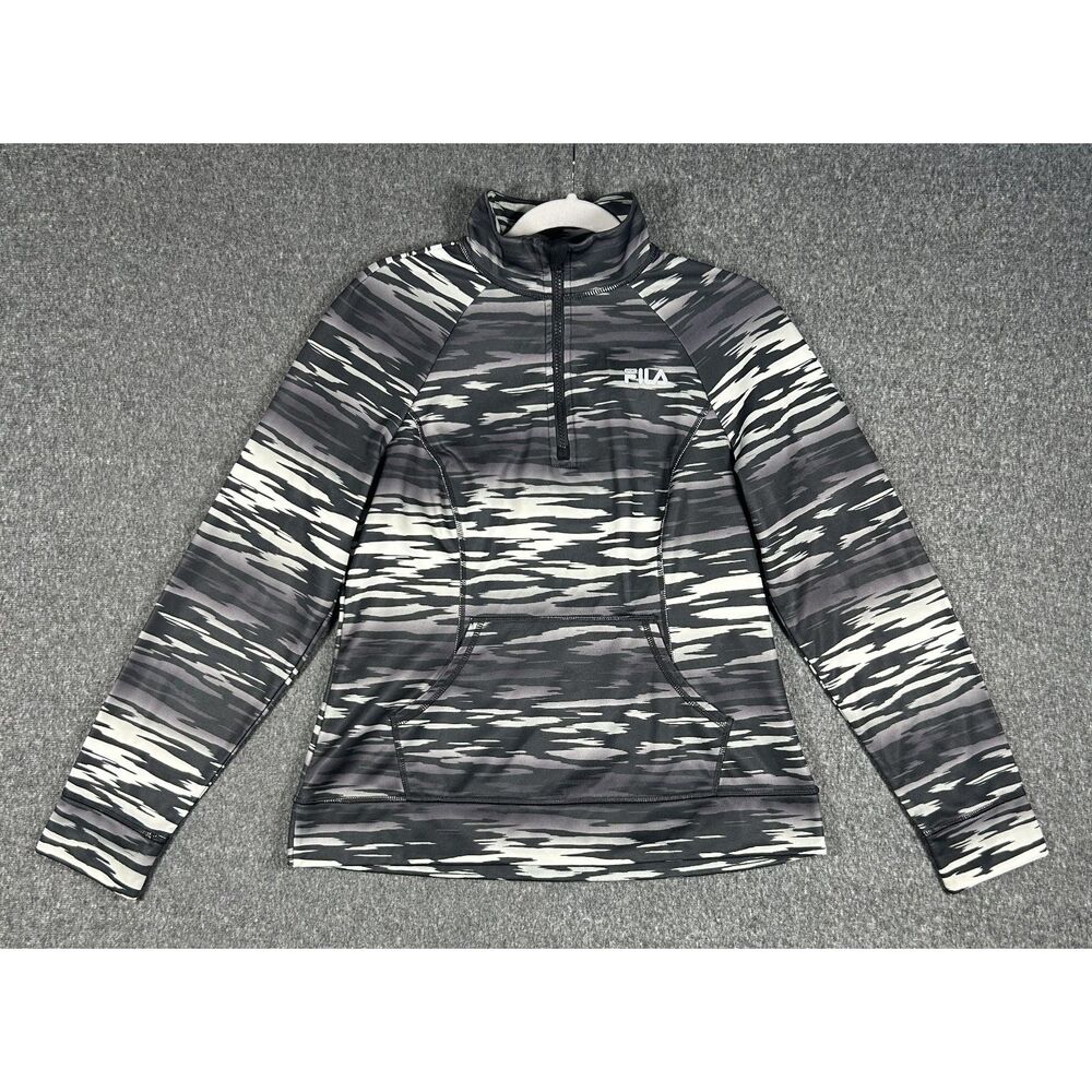 FILA SPORT Women's Gray Camo Quarter-Zip Fleece Pullover Jacket - Size Medium